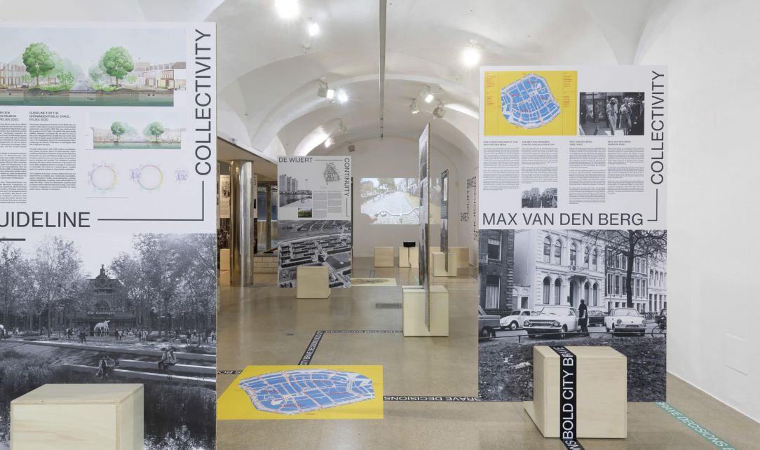 Blick in die Ausstellung „Mutige Stadt, mutige Entscheidungen – wie Groningen sich in eine Modellstadt verwandelte“ in Graz